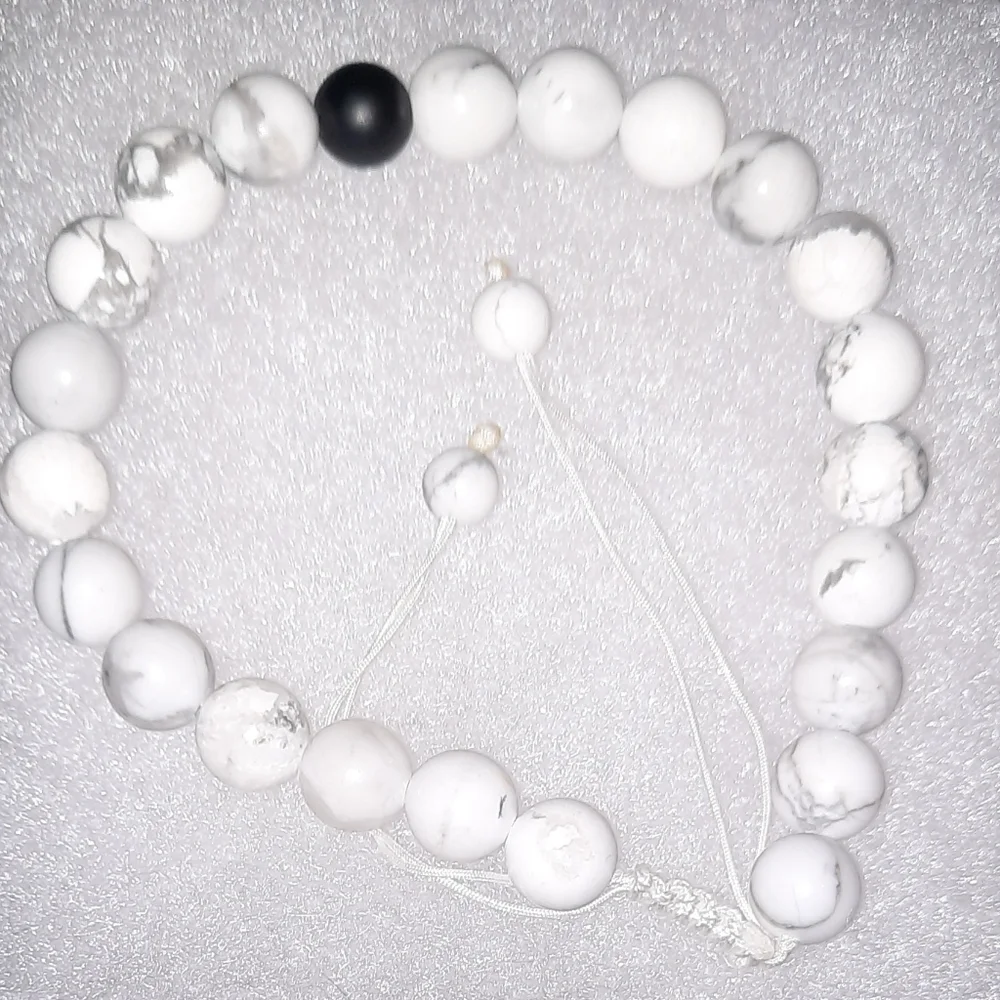 White howlite gemstone beaded adjustable Cord Mens bracelet